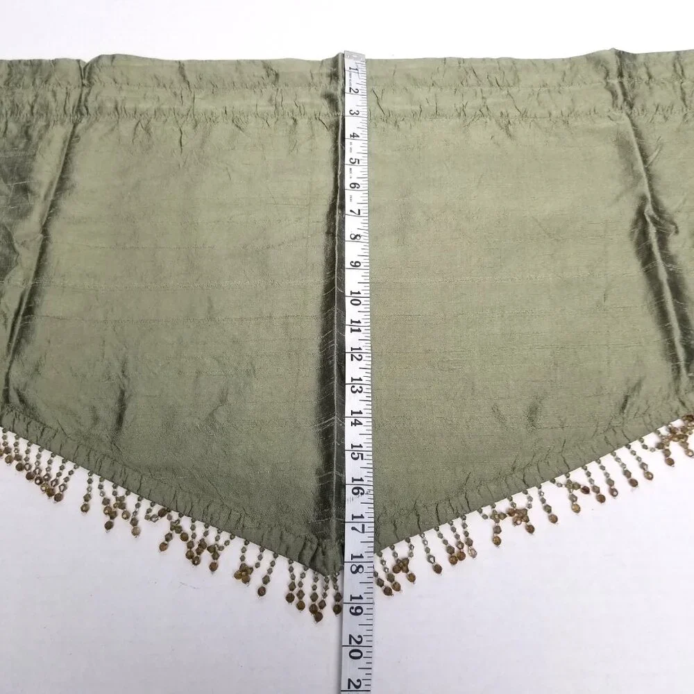 Silk Blend Window Valances Set of 4 Sage Green Beaded Fringe 38x18